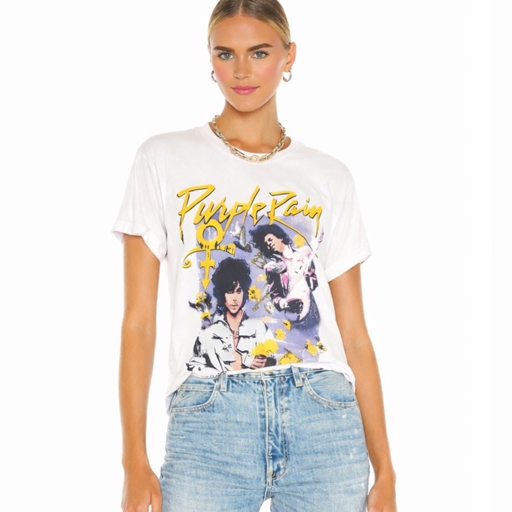 DAYDREAMER Prince & the Revolution Purple Rain Flowers Tee White Women Size M